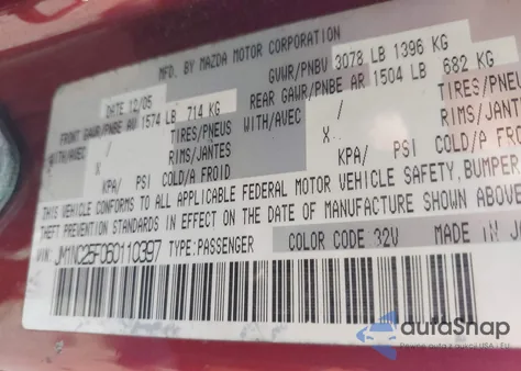 2006 Mazda Mx-5 Grand Touring из США, поврежденный, VIN JM1NC25F060110397